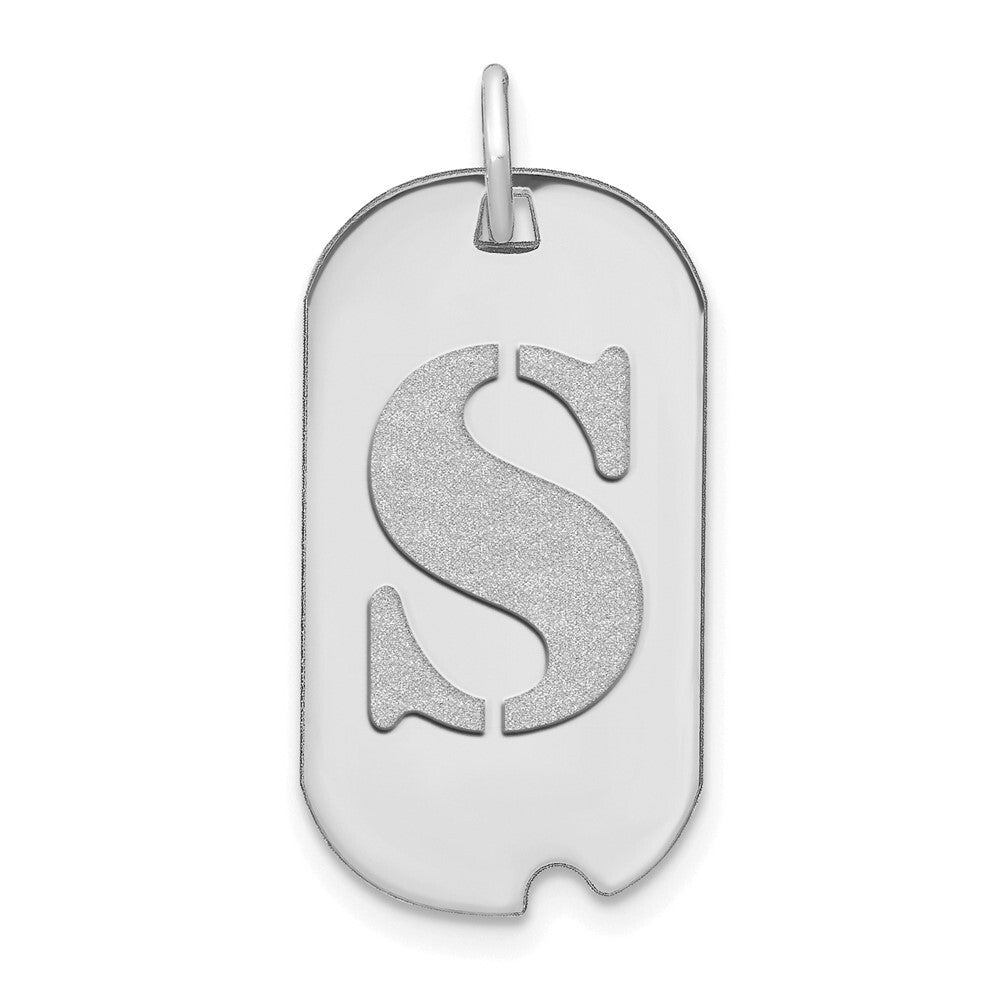 14k White Gold Polished Letter S Initial Dog Tag Pendant for Women