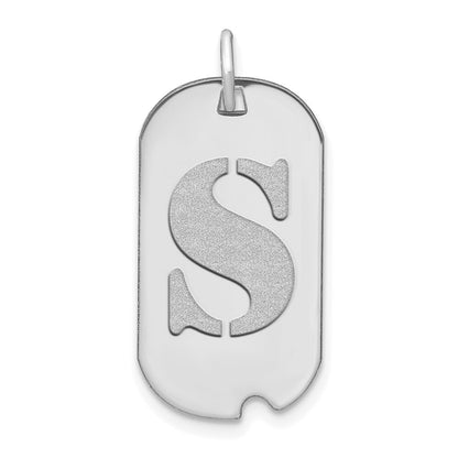 14k White Gold Polished Letter S Initial Dog Tag Pendant for Women