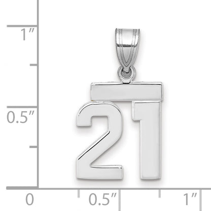 14k White Gold Small Polished Number 21 Charm Pendant for Women
