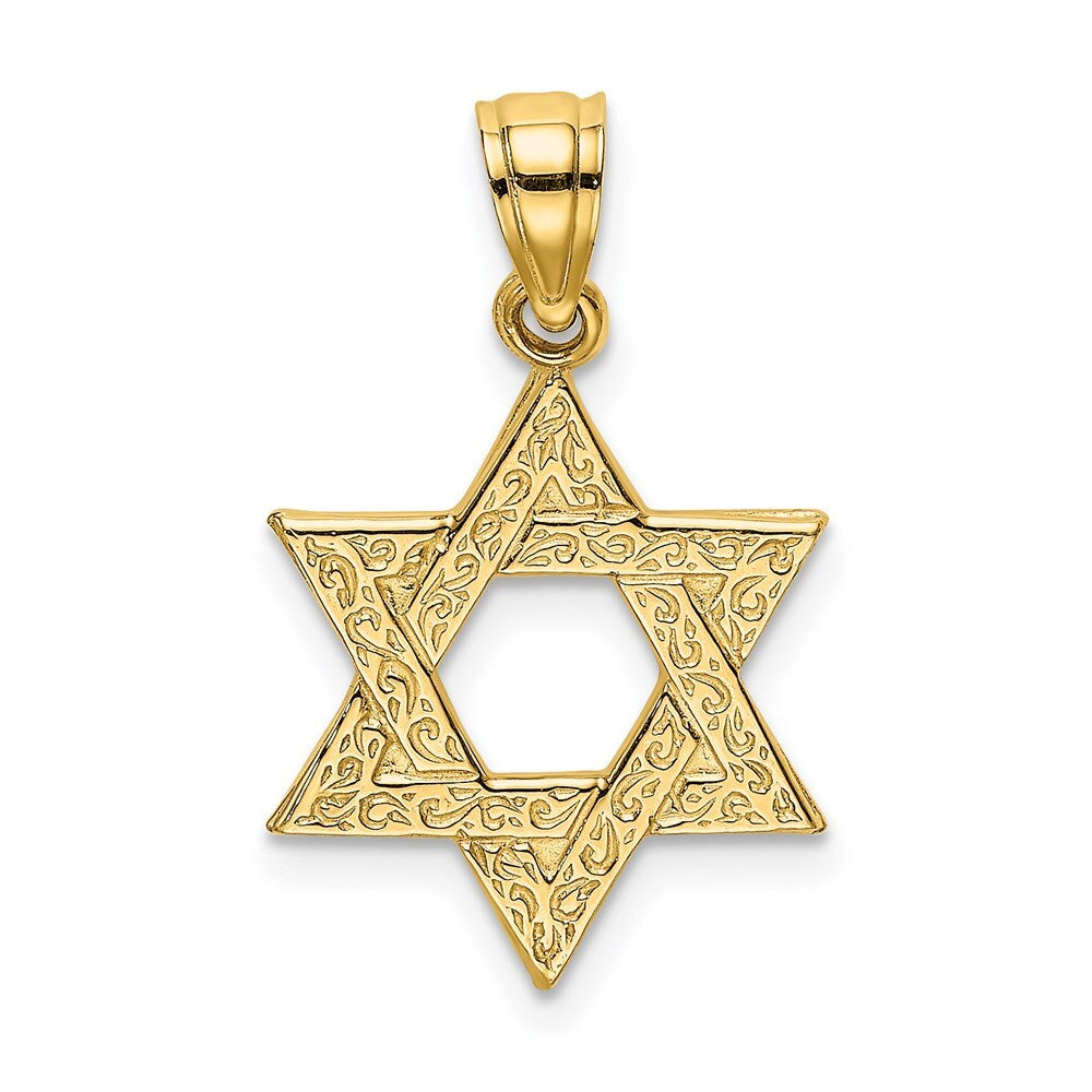 14k Yellow Gold Engraved Swirls Star Of David Charm Pendant for Women
