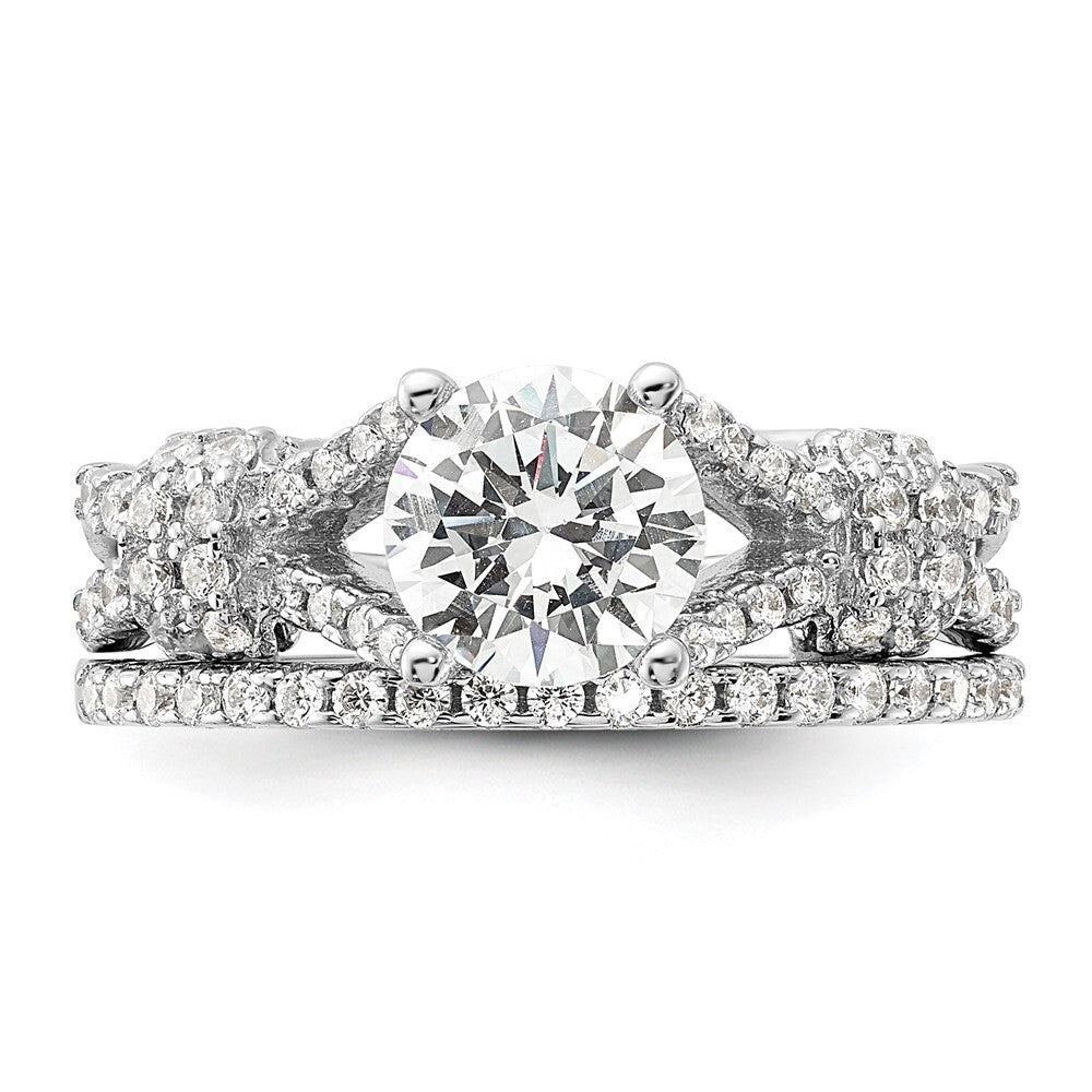 Sterling Silver Rhodium-plated Polished CZ Engagement and Band Set Size 6
