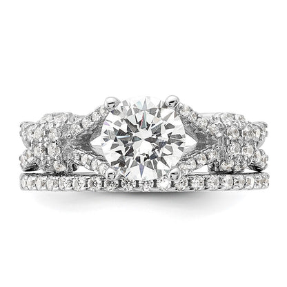 Sterling Silver Rhodium-plated Polished CZ Engagement and Band Set Size 6