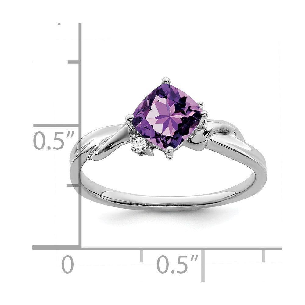 14k White Gold Cushion Amethyst and Diamond Ring Size 7