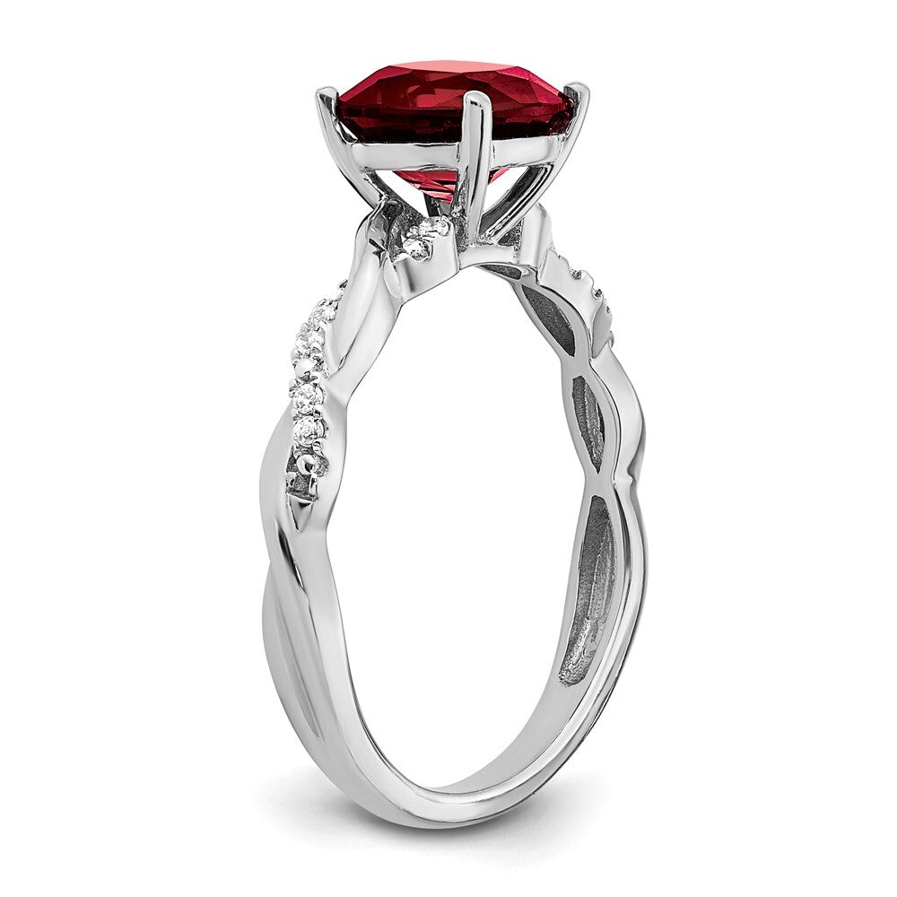 Sterling Silver Rhodium-plated Created Ruby and Diamond Ring Size 8