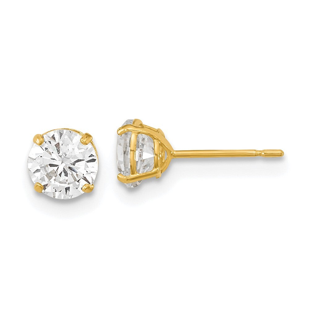 14k Yellow Gold 5mm Round Cubic Zirconia Basket Set Stud Earrings