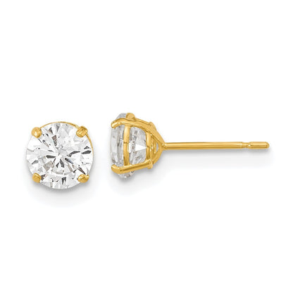 14k Yellow Gold 5mm Round Cubic Zirconia Basket Set Stud Earrings