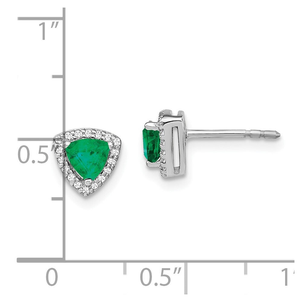 14k White Gold Trillion Emerald and Diamond Halo Stud Earrings