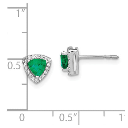 14k White Gold Trillion Emerald and Diamond Halo Stud Earrings