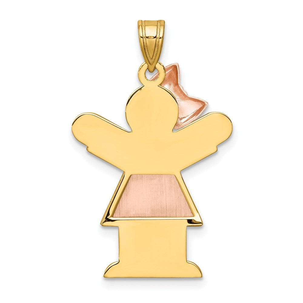 14k Two-Tone Gold Large Girl w Bow on Left Engravable Charm