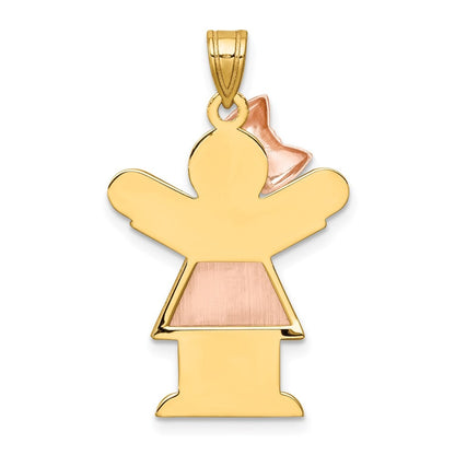14k Two-Tone Gold Large Girl w Bow on Left Engravable Charm