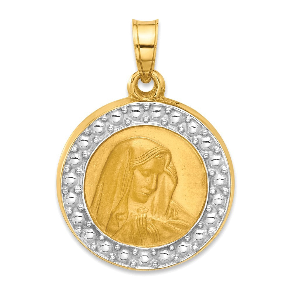 14k Yellow Gold and Rhodium Hollow Lady of Sorrows Pendant