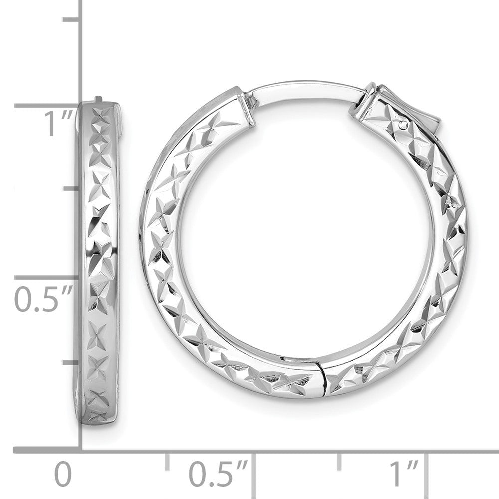 Sterling Silver Diamond-cut with Safety Lock Hinged Square Tube Hoop Earrings