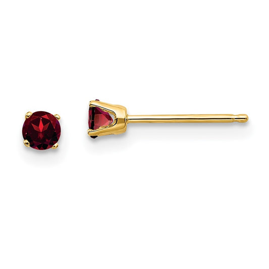 14k Yellow Gold 3mm January/Garnet Post Earrings