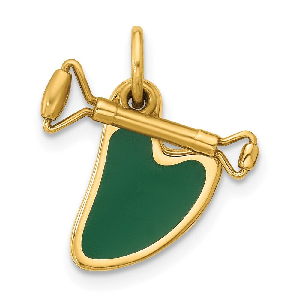 14k Yellow Gold Fancy Gua Sha with Jade Roller Charm Pendant for Women