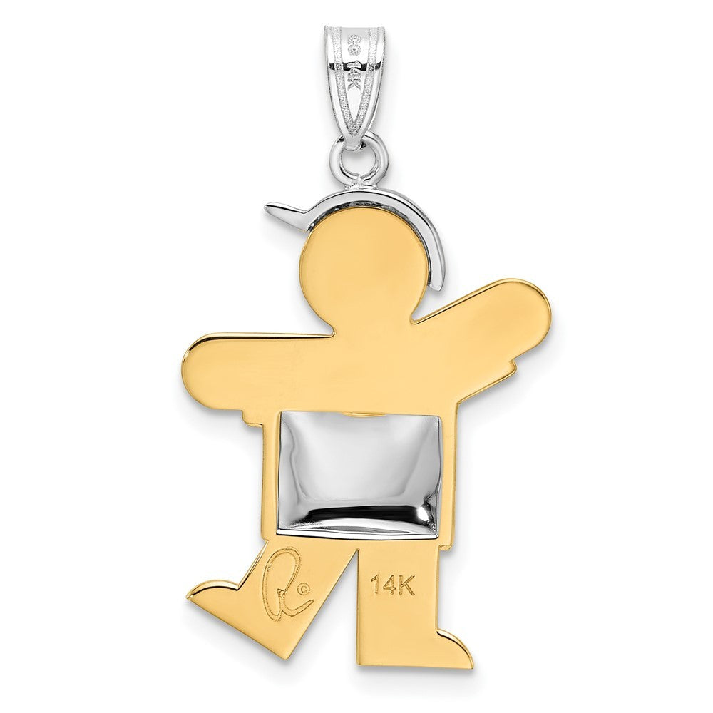 14k Two-Tone Gold Puffed Boy w Hat on Left Engravable Charm