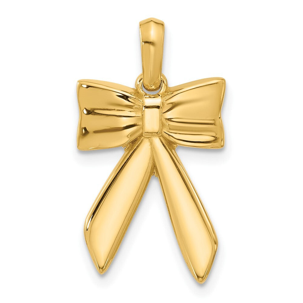 14k Yellow Gold Fancy Full Hair Bow Pendant for Women