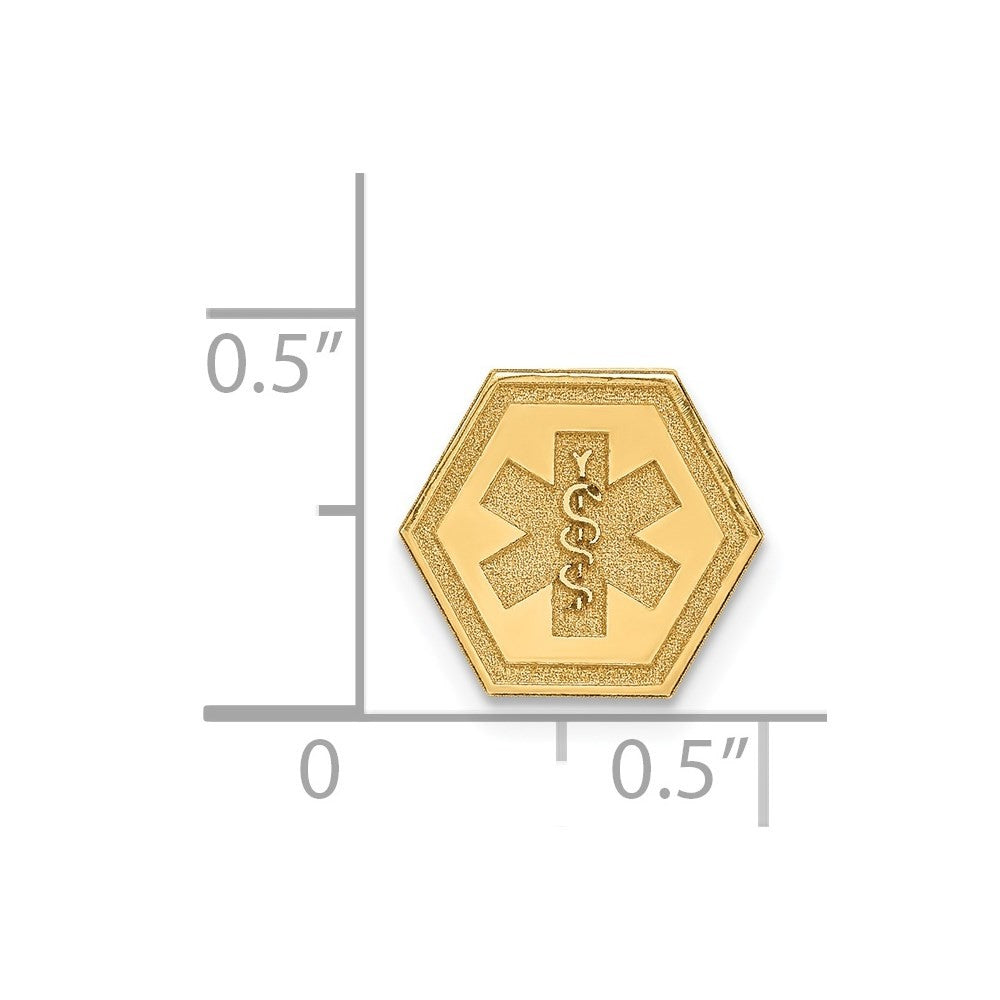 14k Yellow Gold 9.5mm Hexagon Non-enameled Attachable Medical Jewelry Emblem