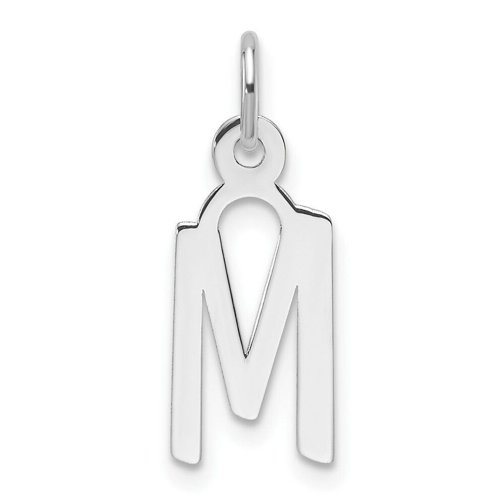 14k White Gold Slanted Block Letter M Initial Charm Pendant for Women