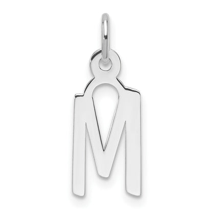 14k White Gold Slanted Block Letter M Initial Charm Pendant for Women