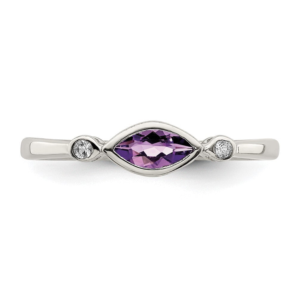Sterling Silver Rhodium-plated Polished Amethyst/White Topaz Ring Size 7