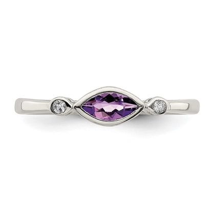Sterling Silver Rhodium-plated Polished Amethyst/White Topaz Ring Size 7