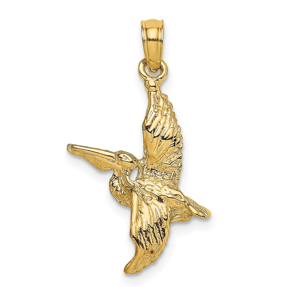 14k Yellow Gold 3-D Pelican Flying Charm Pendant for Women