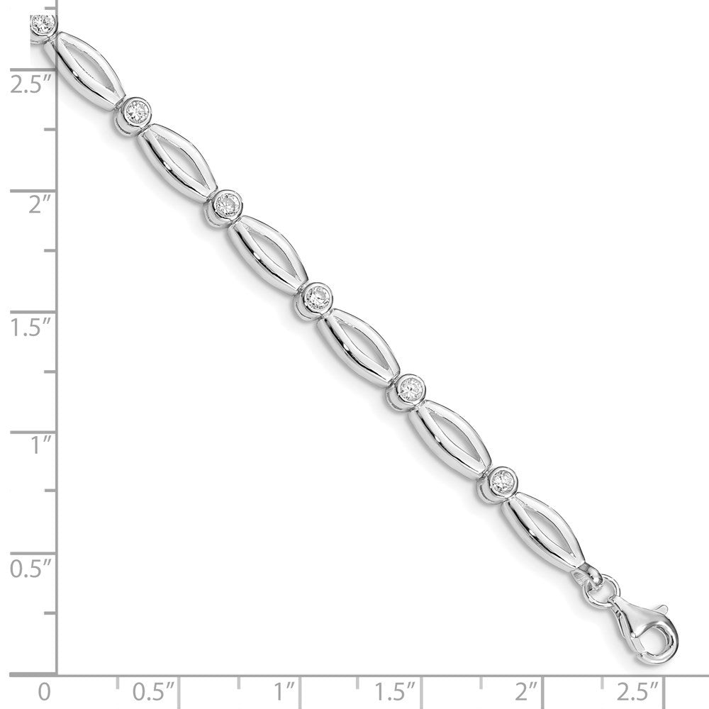 Sterling Silver Rhodium-plated 7inch Polished Fancy CZ Bracelet