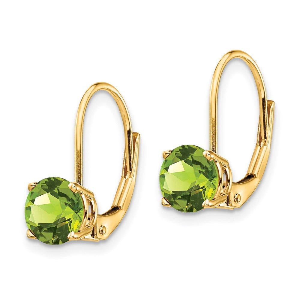 14k Yellow Gold 6mm Peridot Leverback Earrings