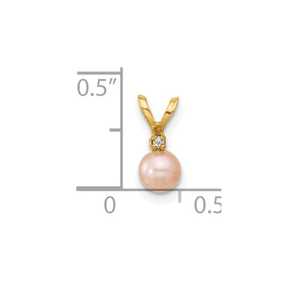 14k Yellow Gold 4-5mm Pink Near-Round Freshwater Cultured Pearl CZ Pendant