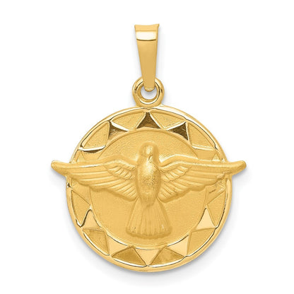 14k Yellow Gold Holy Spirit Medal Hollow Round Pendant