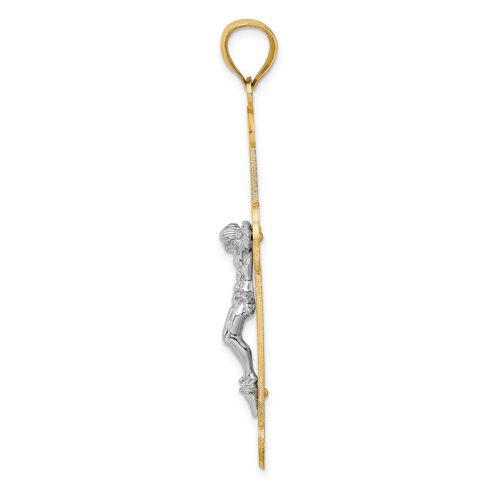 14k Two-tone Gold Engraved Crucifix Charm Pendant for Women