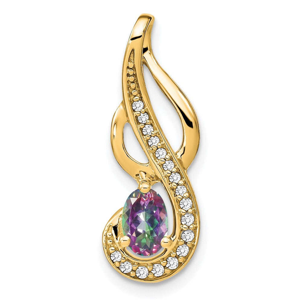 14k Yellow Gold Mystic Fire Topaz and Diamond Swirl Pendant for Women