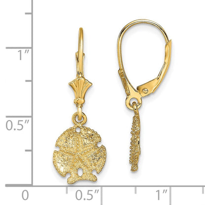 14k Yellow Gold Sand Dollar W/Star Drop Dangle Earrings