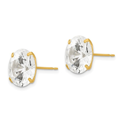 14k Yellow Gold 11mm Round Cubic Zirconia Stud Earrings Gift for Women