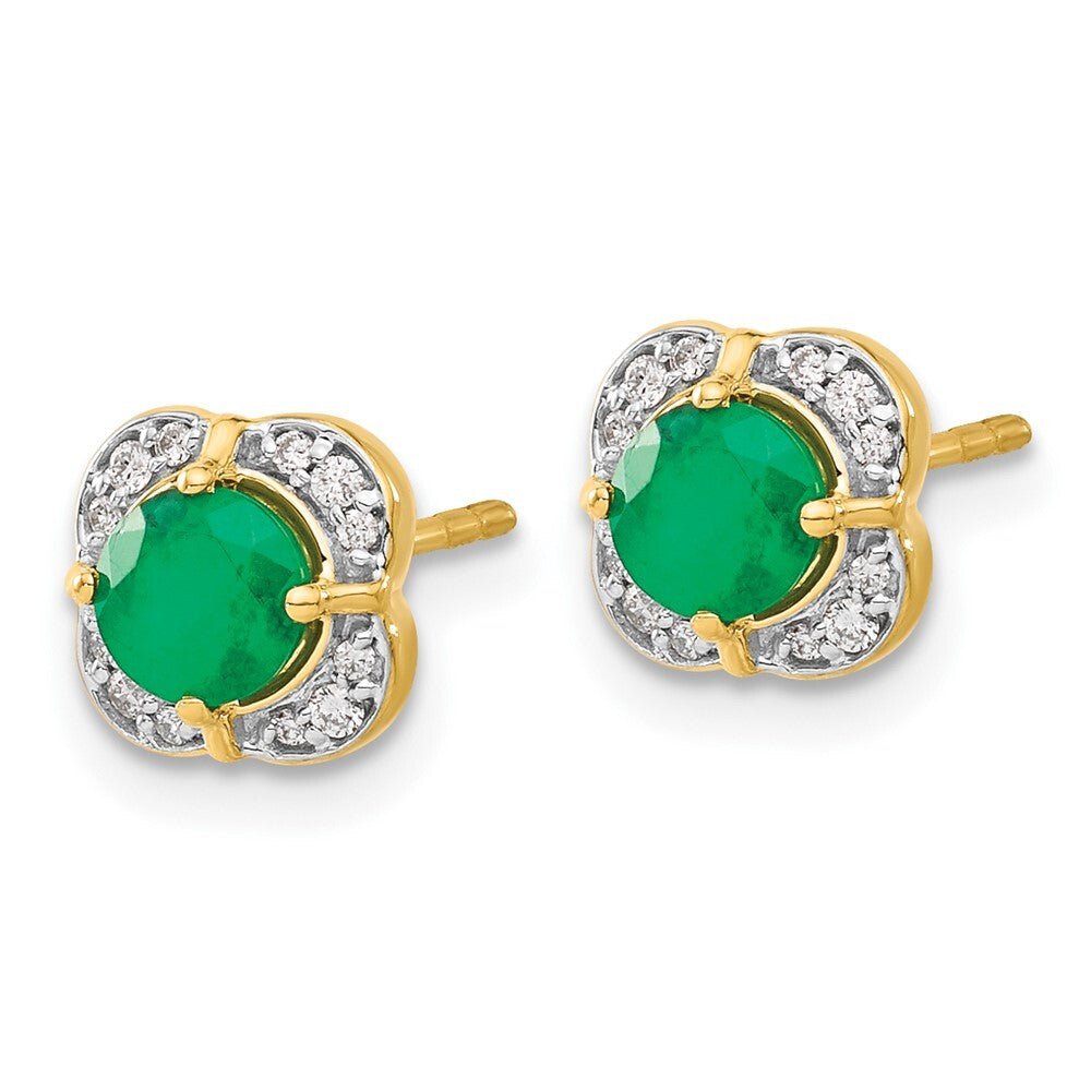 14k Yellow Gold Diamond and Emerald Fancy Stud Earrings