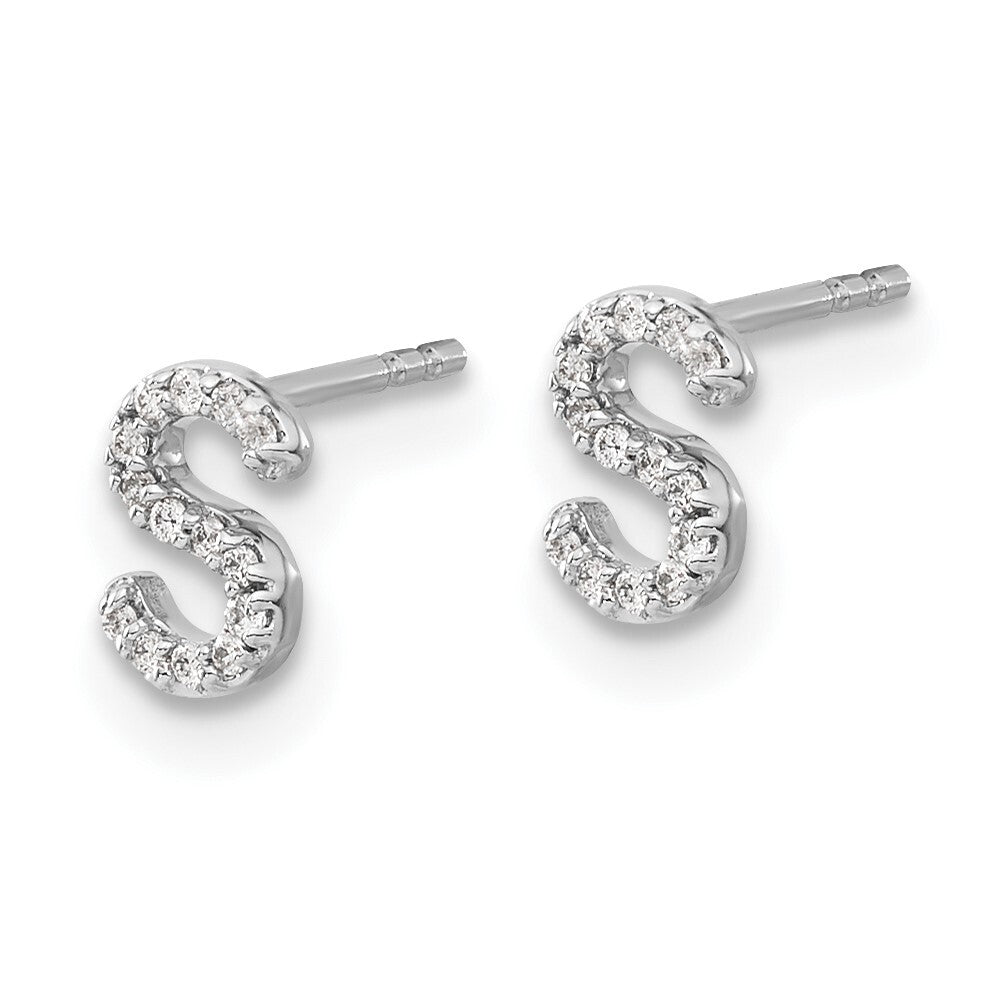 14k White Gold Diamond Initial S Stud Earrings Gift for Women