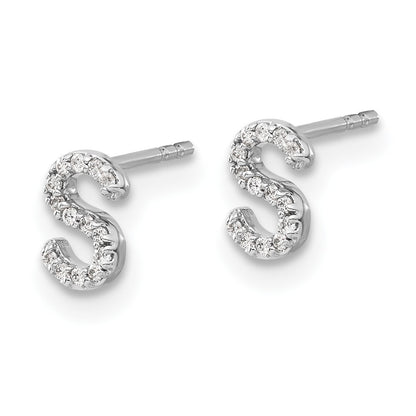 14k White Gold Diamond Initial S Stud Earrings Gift for Women