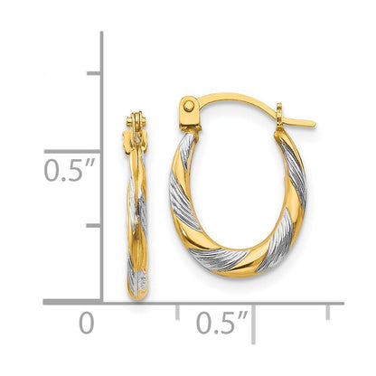 14k Yellow Gold Rhodium Twist Hoop Earrings Gift for Women