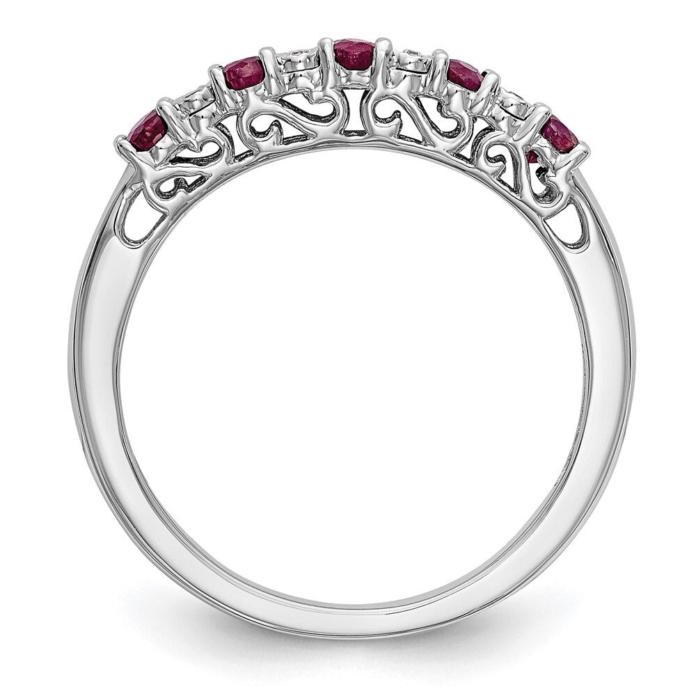 14k White Gold .01 carat Diamond and Ruby Complete Band Size 7