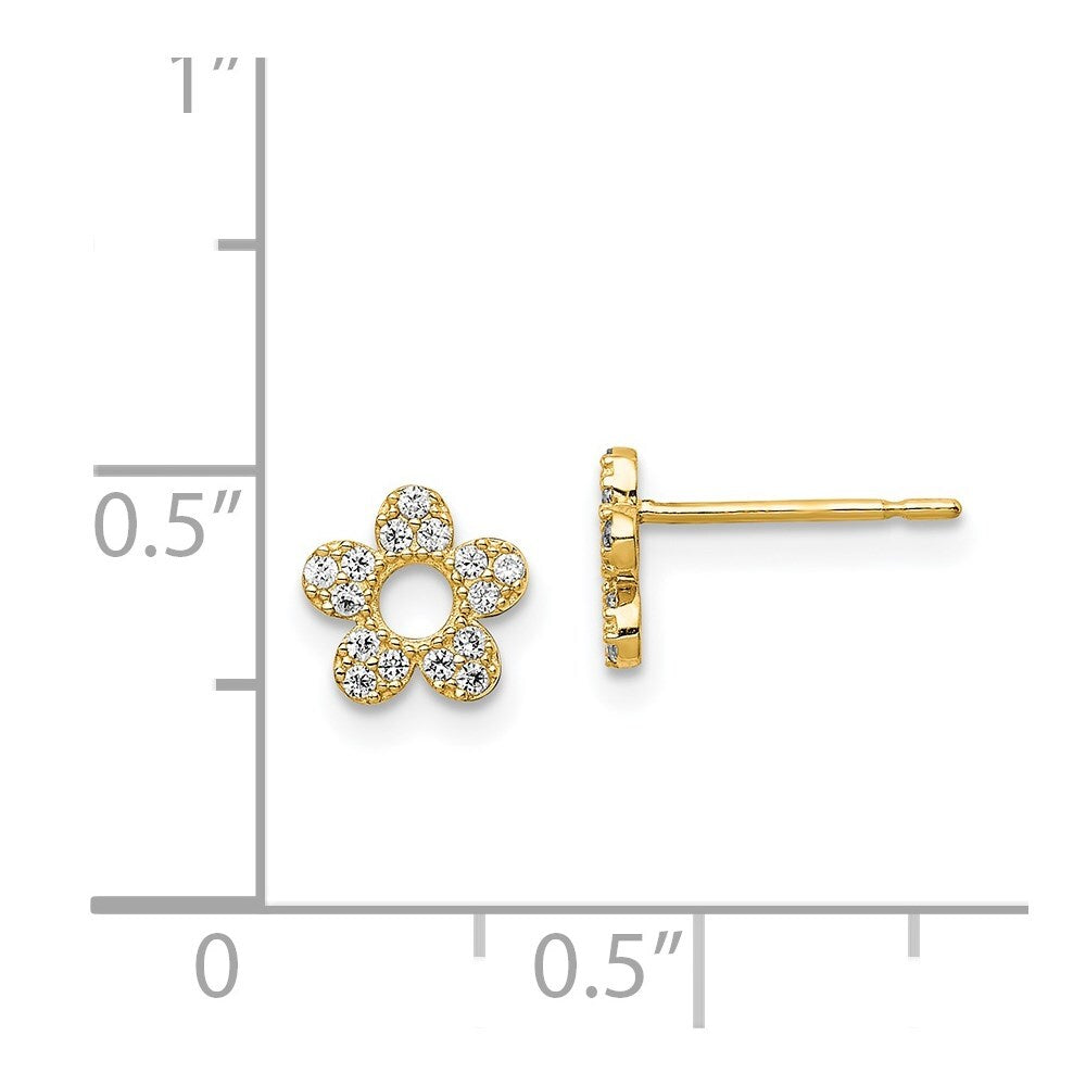 14k Yellow Gold Cubic Zirconia Flower Stud Earrings Gift for Women