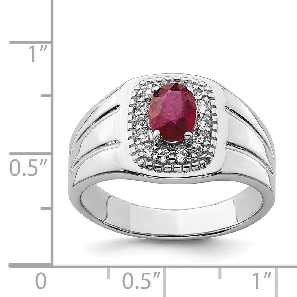 Sterling Silver Rhod-plated Men's African Ruby and White Topaz Ring Size 11