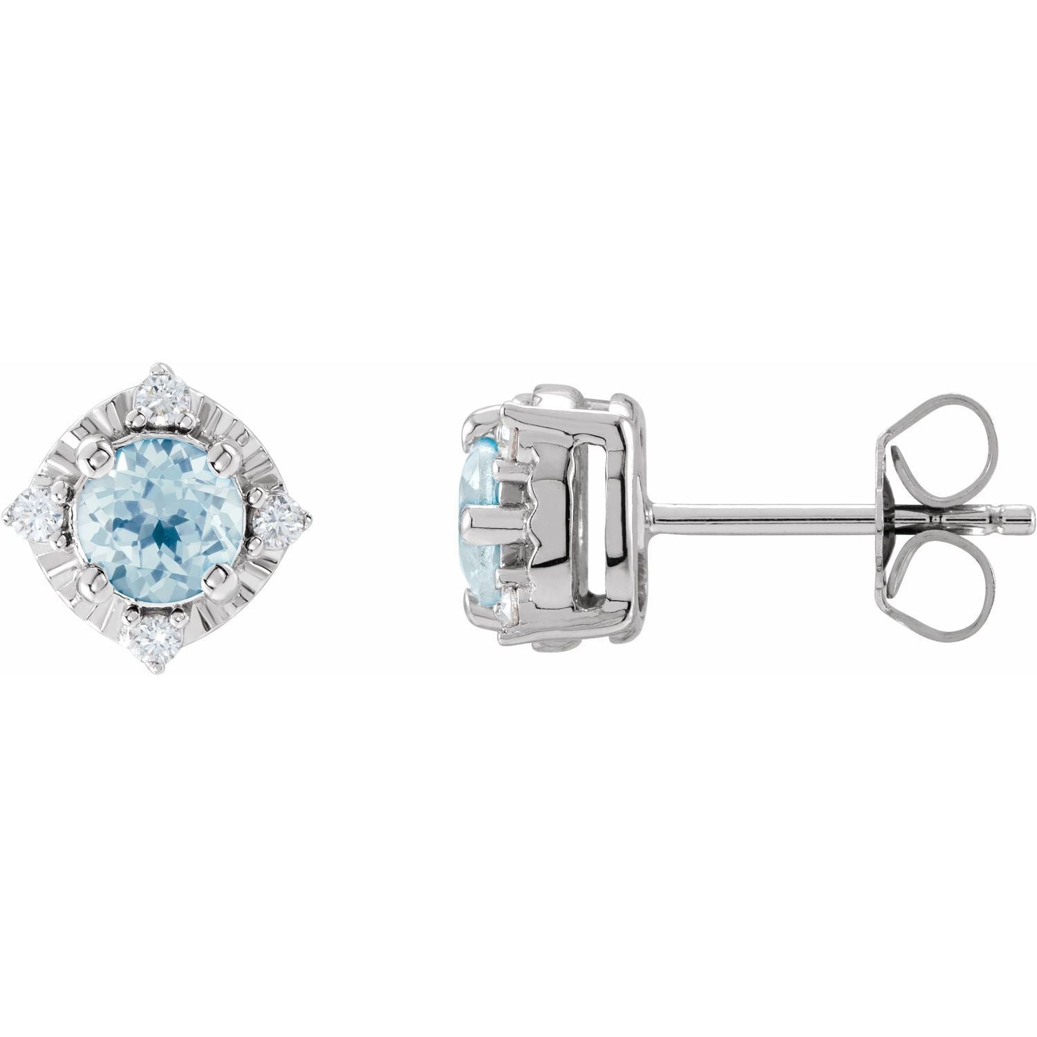 Sterling Silver Sky Blue Topaz and .08 CTW Diamond Halo-Style Stud Earrings