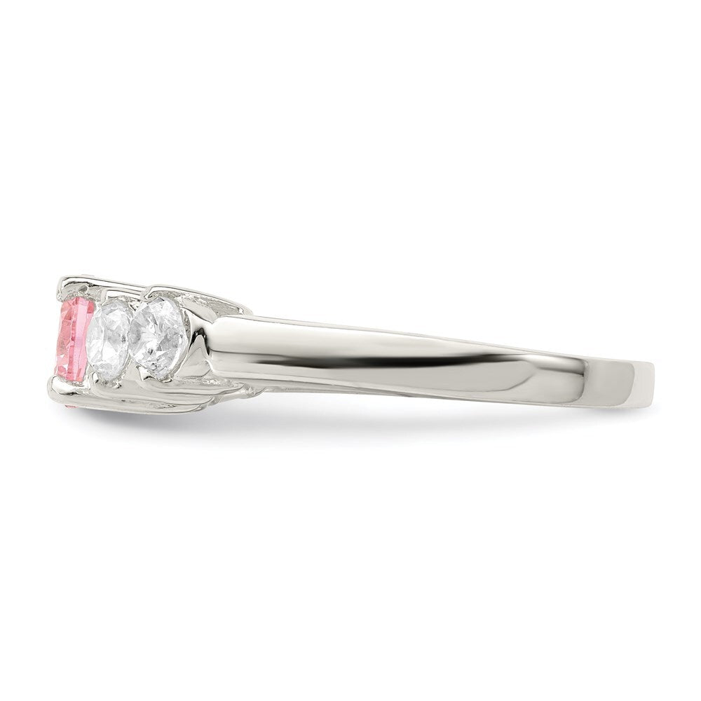 Sterling Silver Pink Round Cubic Zirconia w/Side Stones Ring Size 8