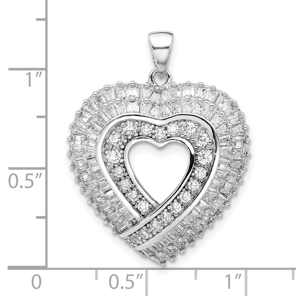 Sterling Silver Rhodium-plated Cubic Zirconia Heart Pendant