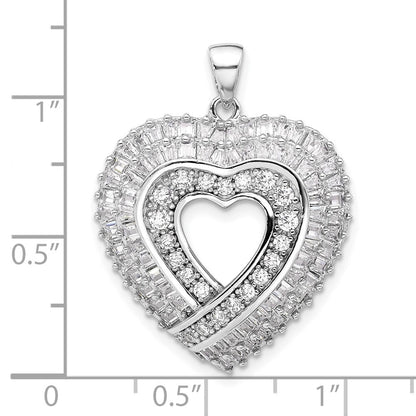 Sterling Silver Rhodium-plated Cubic Zirconia Heart Pendant