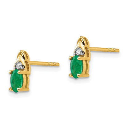 14k Yellow Gold Emerald and Diamond Stud Earrings Gift for Women
