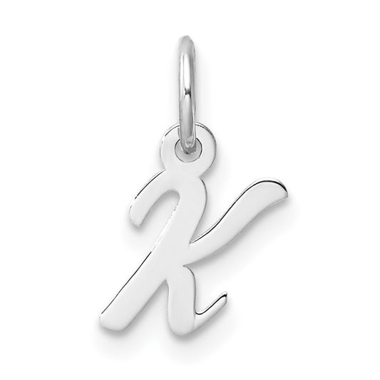 14k White Gold Small Script Letter K Initial Charm Pendant