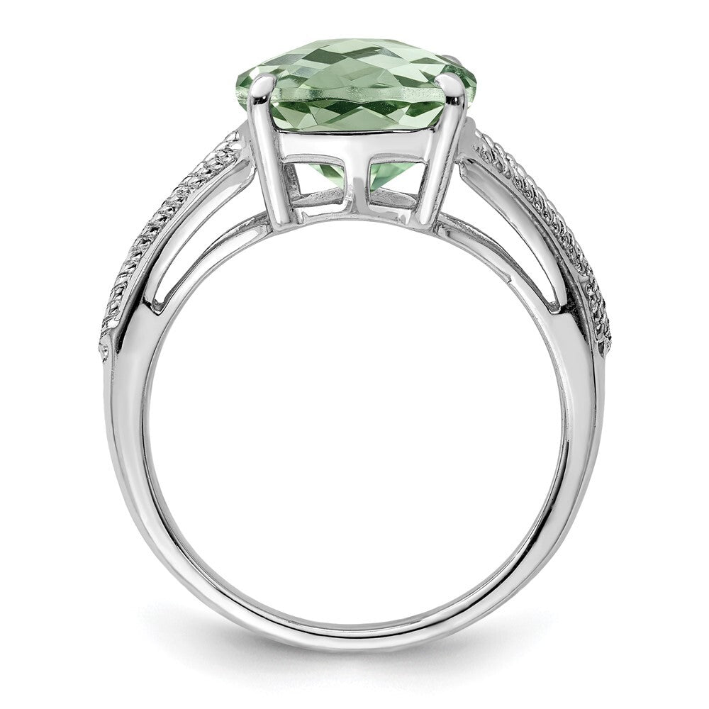 Sterling Silver Rhodium Checker-Cut Green Quartz Ring Size 7