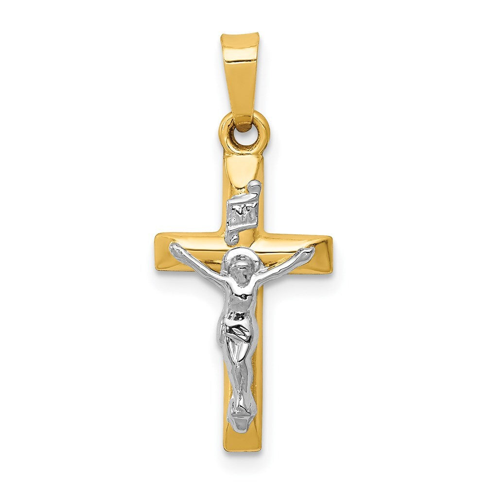 14k Two-tone Gold INRI Hollow Crucifix Pendant for Women