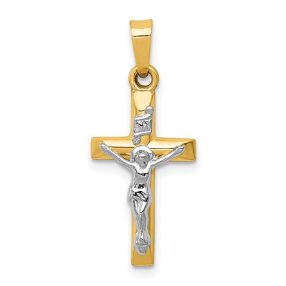 14k Two-tone Gold INRI Hollow Crucifix Pendant for Women